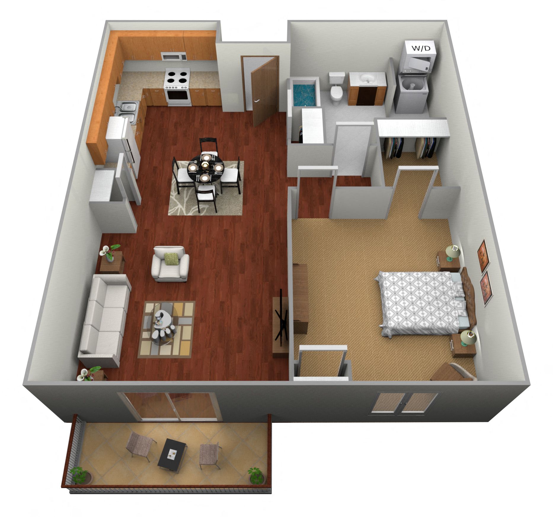 Floor plan for 1 bed, 1 bath, 730 sqft